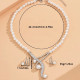 Fashion Geometric Pearl Earring Two-Piece Necklace Set for Women – Exquisite Birthday & Party Jewelry Gift