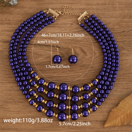 Multi-layer Blue Beads Bridal Wedding Jewelry Set for Women – Necklace & Earrings African-Inspired Gift