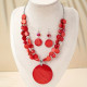 Red Round Pendant Earrings and Necklace Set for Women – Fashion Trend Jewelry Accessories