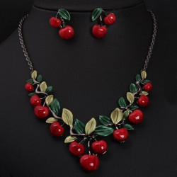 Jewelry Set for Women Vintage Red Cherry Fruit Jewelry Set Chic Bridal Decoration Luxury