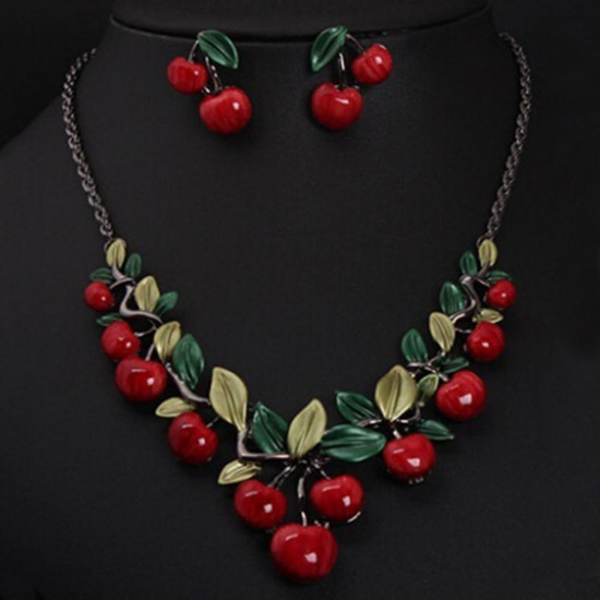 Jewelry Set for Women Vintage Red Cherry Fruit Jewelry Set Chic Bridal Decoration Luxury