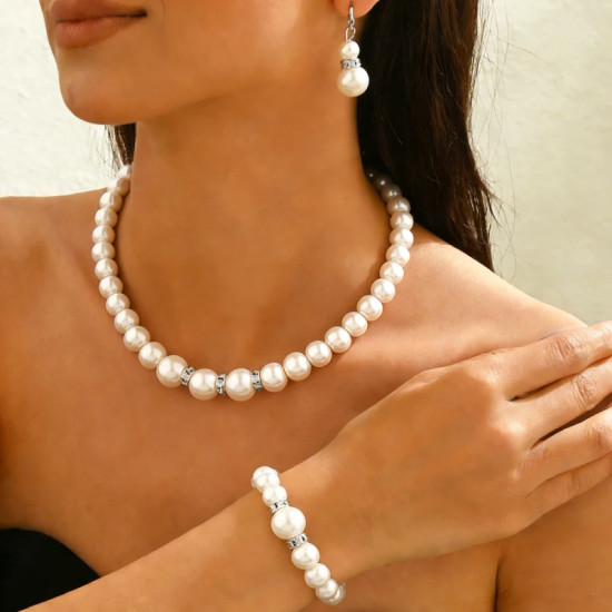 Women Simulated Pearls Jewelry Set Necklace / Earrings / Bracelets