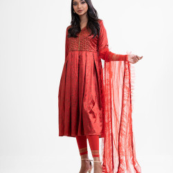 Red Satin A-line Salwar Kameez