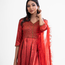 Red Satin A-line Salwar Kameez