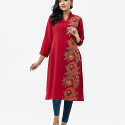 Red Georgette Straight Kameez